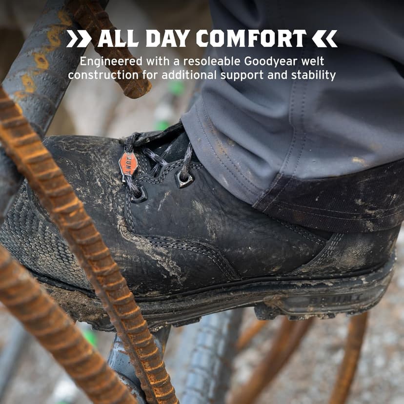 BRUNT Mulder Welted (Comp Toe) - 6" Waterproof Safety Toe Work Boot - Goodyear Welt Construction - EH & ESR Rated - Oil & Slip Resistant - 90-Degree Heel - Adjustable Width System