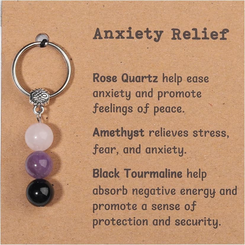 Natural Crystals Keychain Gift for New Beginnings, Small Healing Stones Keychain for Anxiety Relief. Healing Crystals