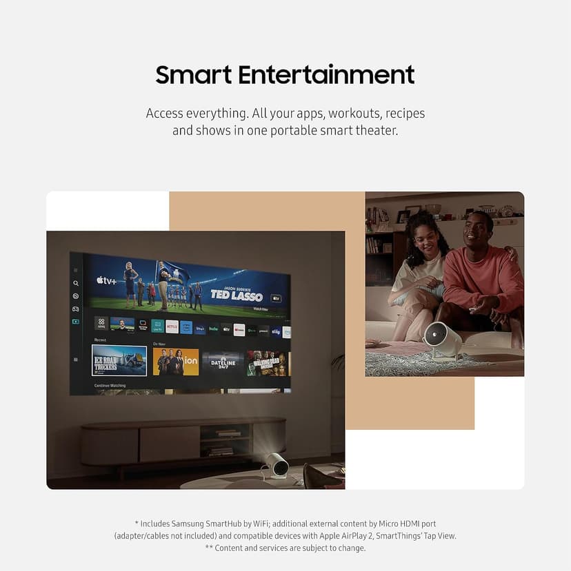 Samsung 30” - 100” The Freestyle 2nd Gen with Gaming Hub Smart Portable Projector, FHD, HDR, Big Screen Home Theater Experience, 360 Sound, SP-LFF3CLAXXZA, 2023 Model
