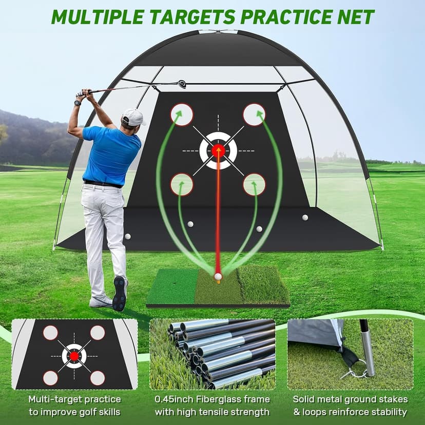 Zensouds Golf Net, 10x7FT with Golf Practice Mat, Hitting Aid Nets for Backyard Driving Chipping Training Swing with Target Outdoor or Indoor– Gifts for Men/Dad/Him