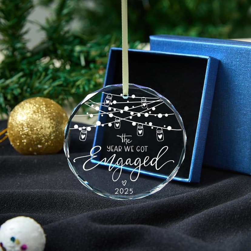 Engagement Gifts for Couples,- Engagement Gifts for Her,Women, Friends, Bride to Be Gifts, Glass Engagement Gift, First Christmas Engagement Ornaments 2025