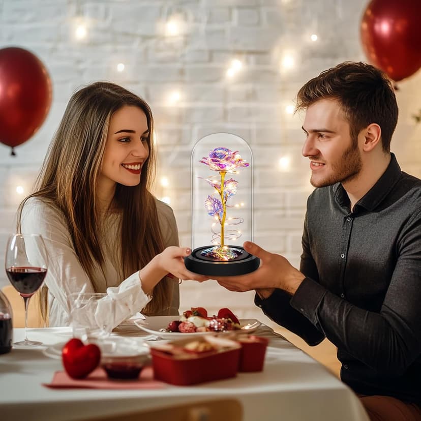Childom Birthday Gifts for Women,Flowers for Delivery Prime,Colorful Rainbow Light Up Rose in A Glass Dome,Christmas Rose Gifts for Her Mom Women Wife Girl Grandma on Christmas Anniversary Valentines