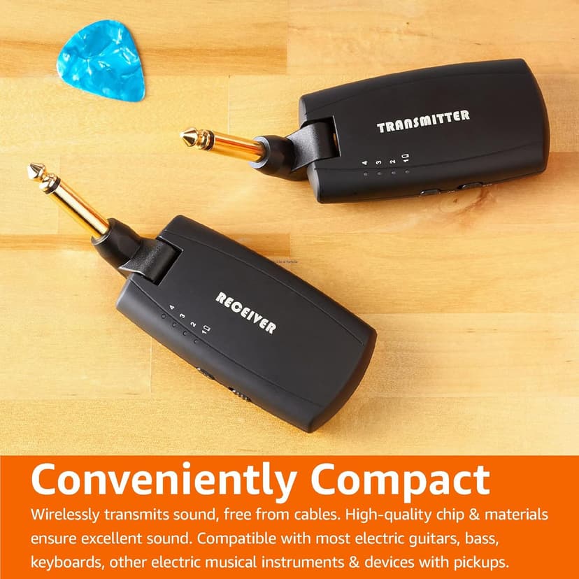 Amazon Basics Digital Wireless Guitar System Transmitter/Receiver with Rechargeable Batteries, Black
