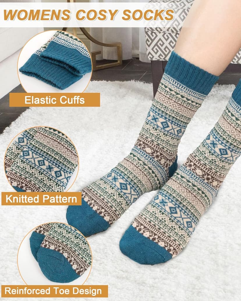 Senker Fashion Womens Wool Socks, Stocking Stuffers Gifts for Women Men Warm Soft Crew Boot Sock for Winter Hiking