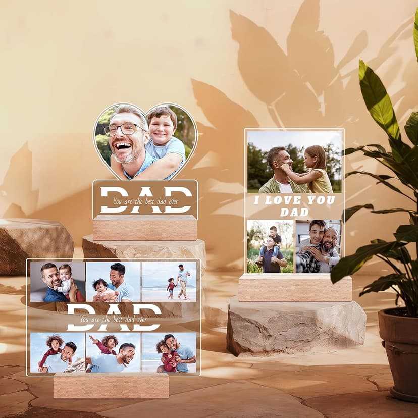 Personalized Gifts for Dad from Daughter Son, Custom Picture Frames with Photos, Customized Photo Frame with Night Light, Personalized Dad Gifts for Birthday Fathers Day Christmas