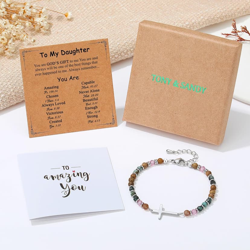 TONY & SANDY Cross Bracelet for Women, Christian Gifts for Women, Confirmation Baptism Easter Gifts, Unique Gift for Friends Daughter Mom Sister in Christ Niece on Birthday Christmas