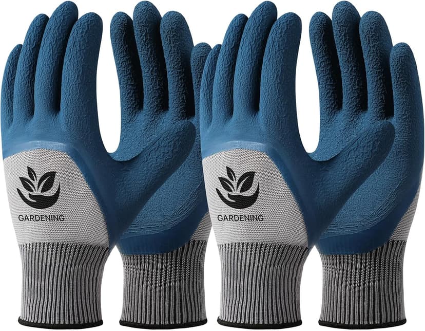 Trifabricy Garden Gloves for Women Men - 6 Pairs Breathable Hard-wearing Latex Coated Gardening Gloves for Women, Indoor/Outdoor Protective Working Gloves with Grip, Blue & Grey