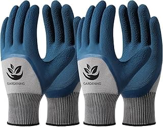 Trifabricy Garden Gloves for Women Men - 6 Pairs Breathable Hard-wearing Latex Coated Gardening Gloves for Women, Indoor/Outdoor Protective Working Gloves with Grip, Blue & Grey