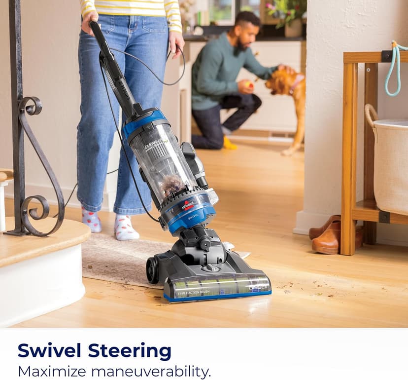 Bissell CleanView Swivel Rewind Vacuum with Automatic Cord Rewind, TurboEraser Upholstery Tool, Triple Action Brush Roll, Swivel Steering, Extension Wand, Easy-Empty Dirt Tank, Multi-Cyclonic Suction