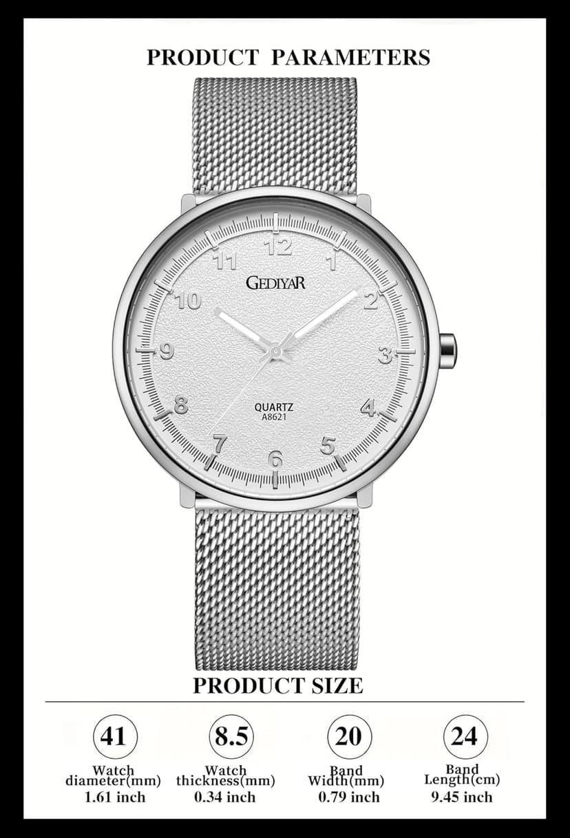GEDIYAR Mens Minimalist Watches with Slim Case Ultra Thin Waterproof Fashion Sports Analog Quartz Simple Wrist Watch for Men