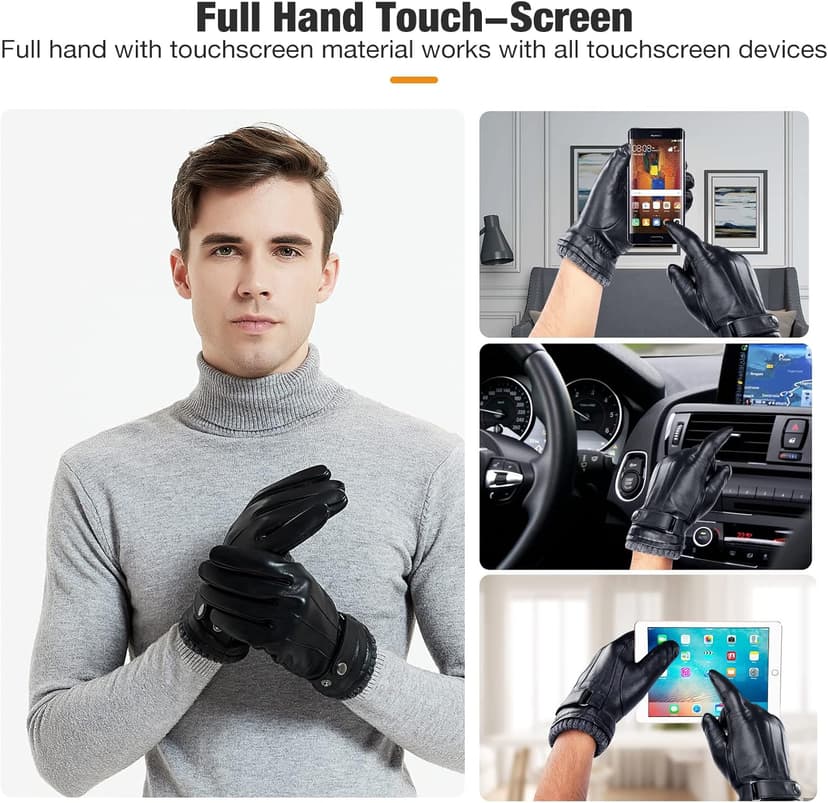 Aegend Leather Gloves for Men, Soft Warm Lining Full Hand Touchscreen Winter Gift Thermal