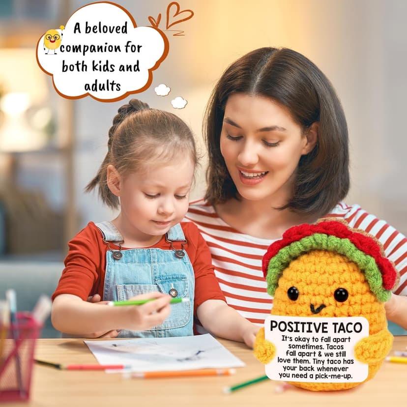 Mini Emotional Taco Support Funny Birthday Gifts for Women Men Mom Dad Husband Daughter Sister Friend Coworker Inspirational Relaxation Gifts Positive Crochet Animals Party Favors Christmas Stuffer