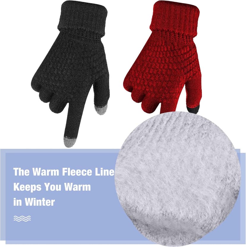 Geyoga 2 Pairs Women's Winter Touch Screen Gloves Soft Warm Fleece Lined Knit Elastic Cuff Winter Texting Gloves