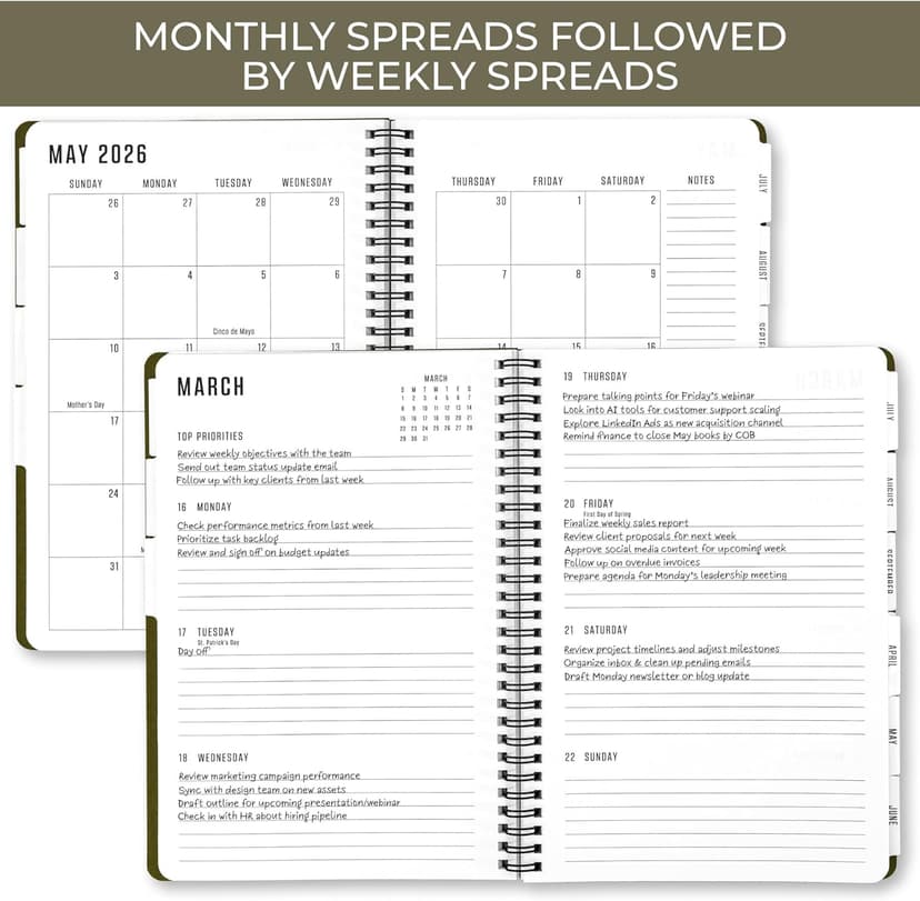 Durable 2026 Daily Planner - 7" x 10" Daily Planner with Weekly & Monthly Spreads for Easy Planning - Perfect Calendar Book for Women or Men To Organize All Appointments, Tasks and Boost Productivity