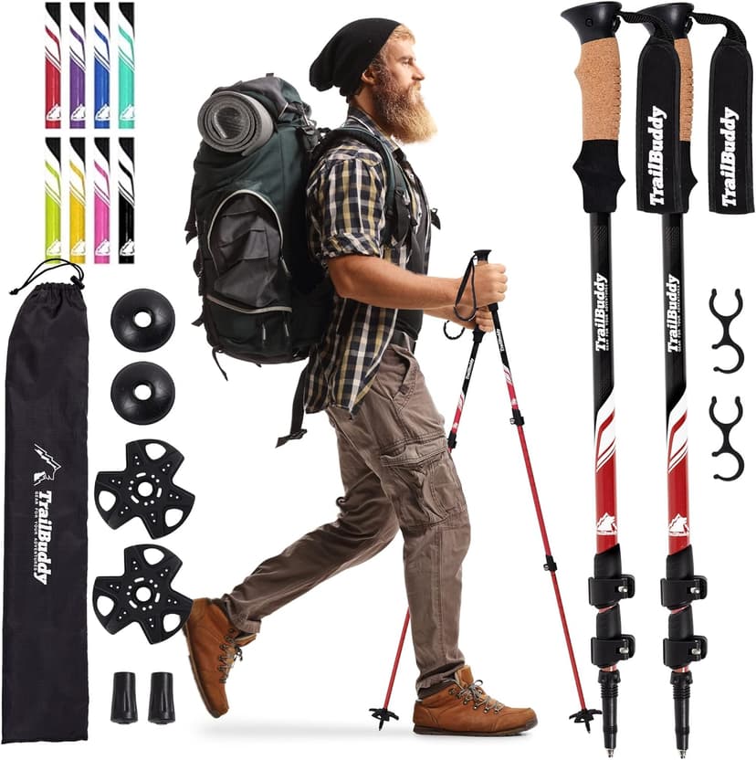 TrailBuddy Trekking Poles – Lightweight 7075 Aluminum Hiking Poles for Women, Men & Seniors – Collapsible Walking Sticks for Travel, Trails & Balance
