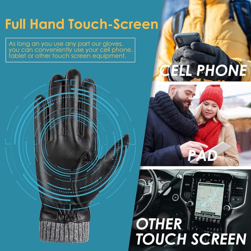 EGSSHOP Winter Warm Genuine Leather Gloves, Cashmere Lined Driving Motorcycle Gloves for Men