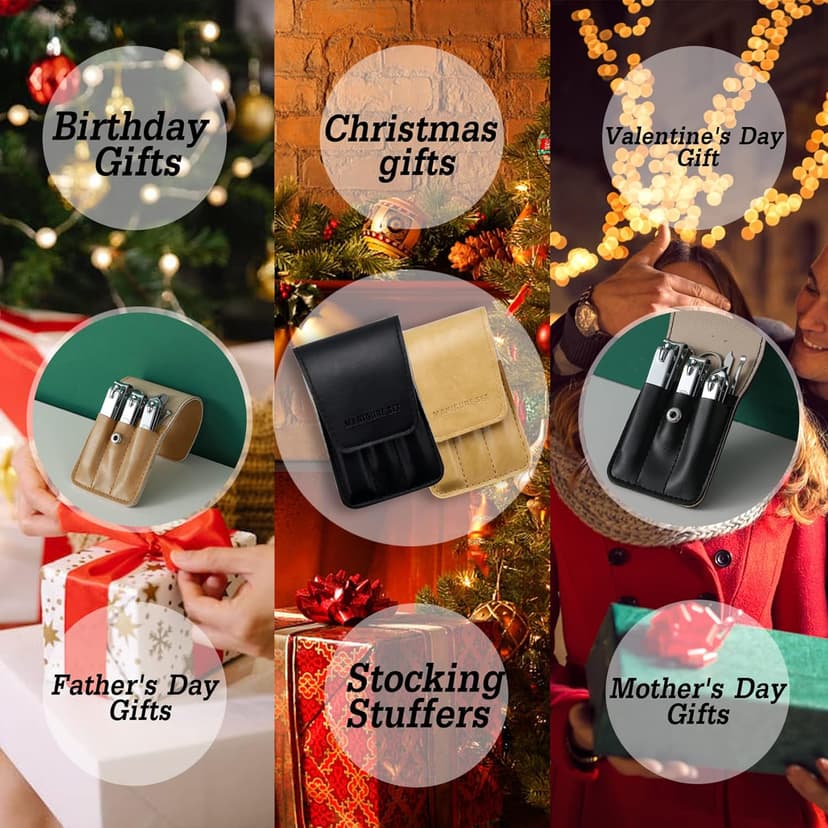 Nail Clipper Set, 6 Pcs Toenail Clippers, Stainless Steel Fingernail Clipper, and PU Leather Manicure Set, Gift Ideas (Beige)