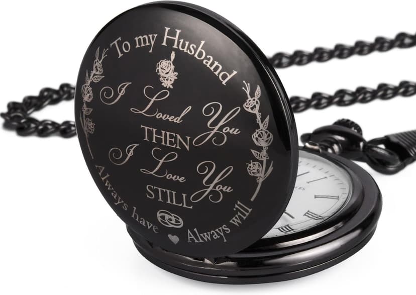 FJ FREDERICK JAMES Anniversary Gift's for Men - Engraved ‘to My Husband’ Pocket Watch | Anniversary Gift's for Him I Love You Gift for Husband for Birthday I Valentines