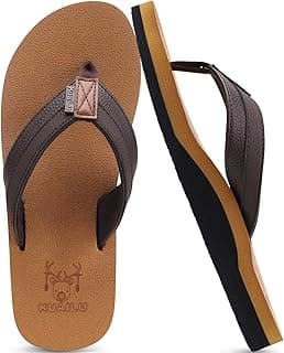 KuaiLu Men's Yoga Mat Leather Flip Flops with Arch Support Comfortable Cushion Walking Thong Sandals Slip On Indoor Outdoor