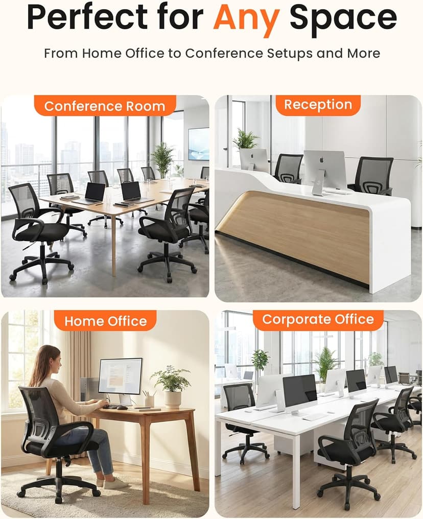 NEO CHAIR Office Desk Computer Chair Ergonomic Mesh Gaming Mid Back Seat with Comfy Lumbar Support Adjustable Height Swivel for Home Task (Black)