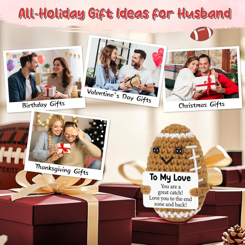 Birthday Gifts for Him Her Boyfriend Girlfriend, to My Love Handmade Emotional Crochet Football, Small Cute Anniversary Present for Him, Mini Romantic I Love You Gift for Husband Wife Couple