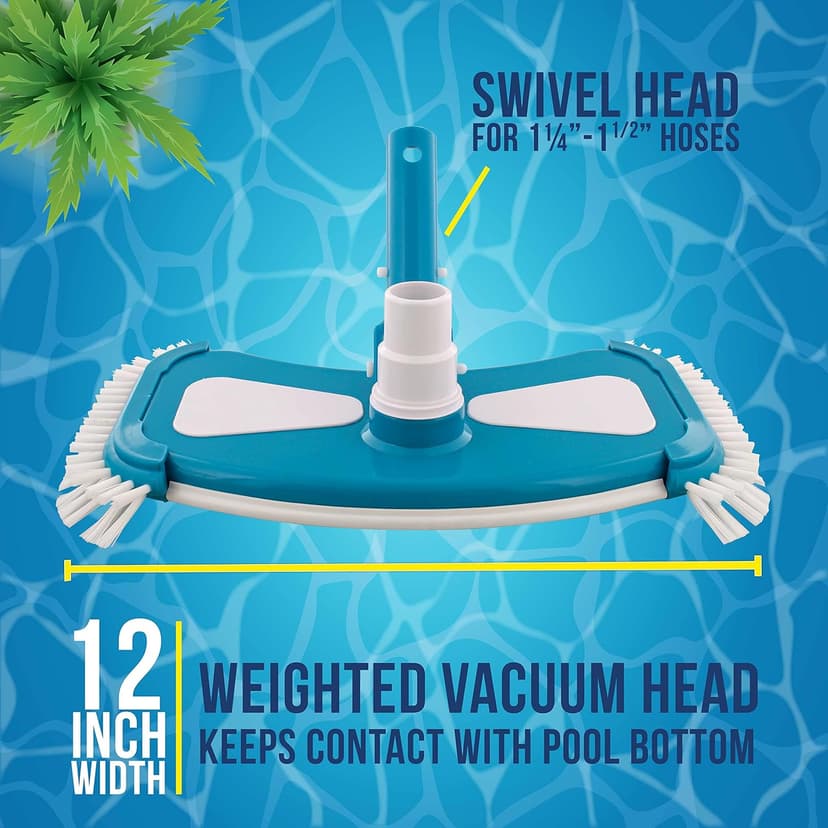 U.S. Pool Supply 12" Deluxe Weighted Butterfly Pool Vacuum Head with Side Brushes, Swivel Hose Connection, Pole Handle - Clean Debris Above Ground & In-Ground Swimming Pools, Spas – Vinyl Liner Safe