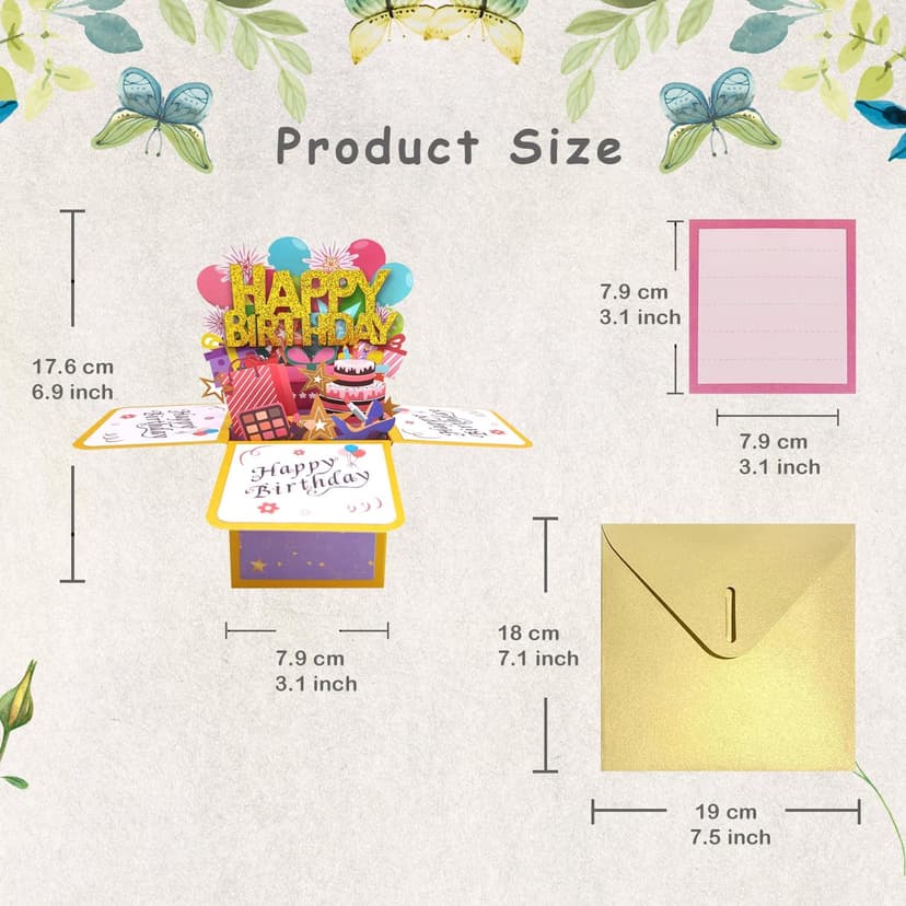 Funny Happy Birthday Pop Up Card, Sweet 3D Birthday Gift Box for Adults and Kids with Envelopes, Unique Handmade Foldable Celebration Cards for Daughter, Son, Mom, Dad, Friend