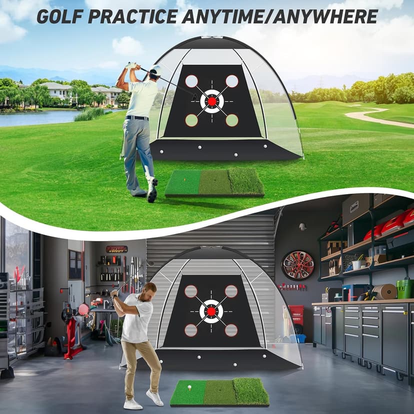 Golf Net with Practice Mat,Golf Hitting Aid Nets 10x7FT for Backyard Driving Chipping Training Swing with Target Mat Balls for Outdoor Indoor，Gifts for Men Dad Him and Golfer