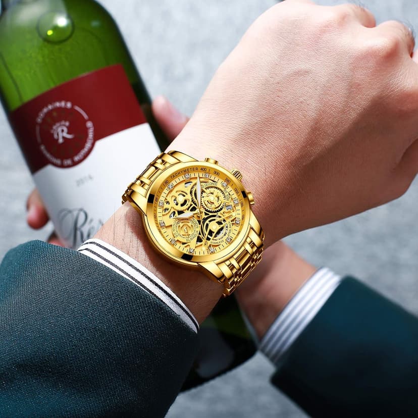 NEKTOM Watches for Men with Stainless Steel, Quartz Analog Watch with Date, Luxury Minimalist Dress Mens Watches, Chronograph Watch, 3ATM Waterproof, Black Wristwatch, Gifts for Men