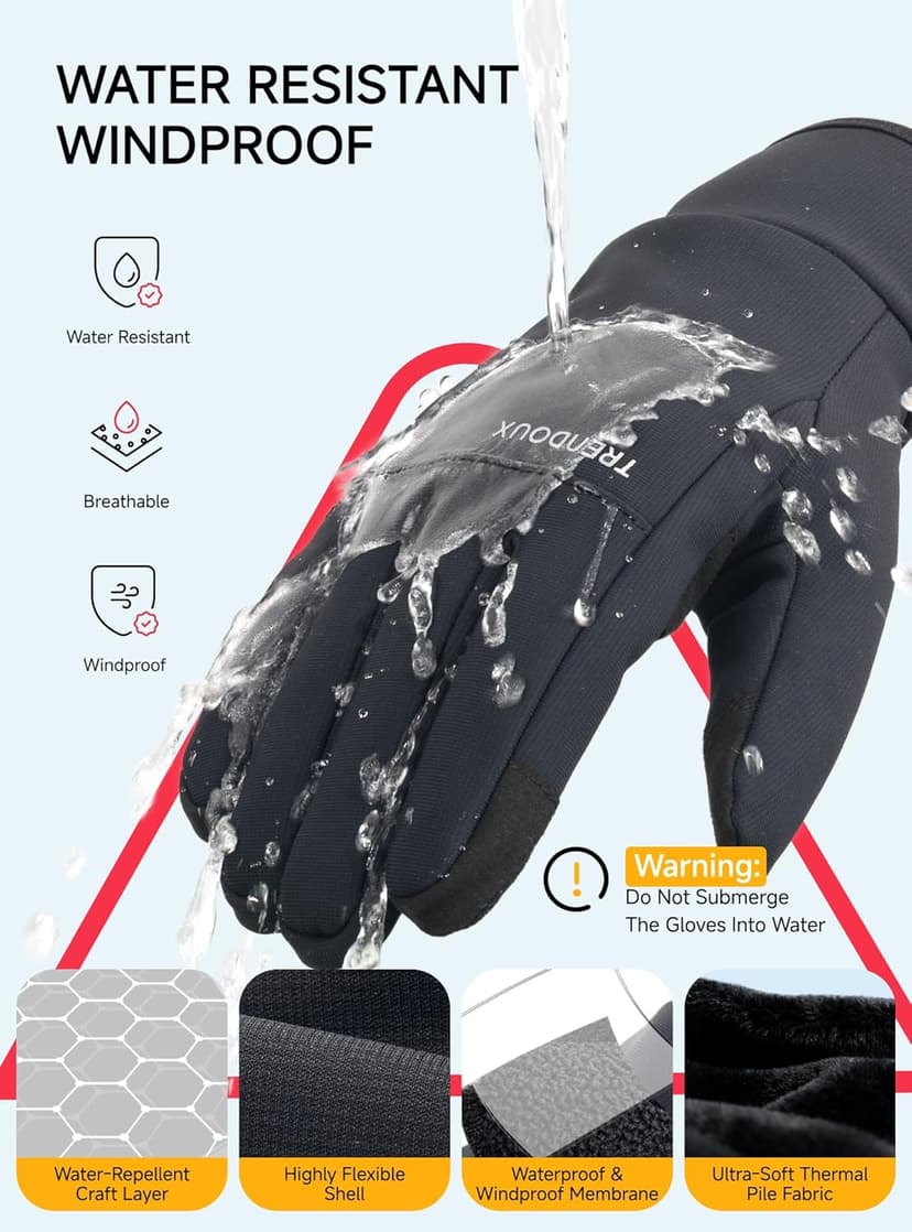 TRENDOUX Flexible Thick Winter Gloves: 3M Touchscreen Warm Gloves for Men Women, Waterproof & Windproof, Thermal Insulated