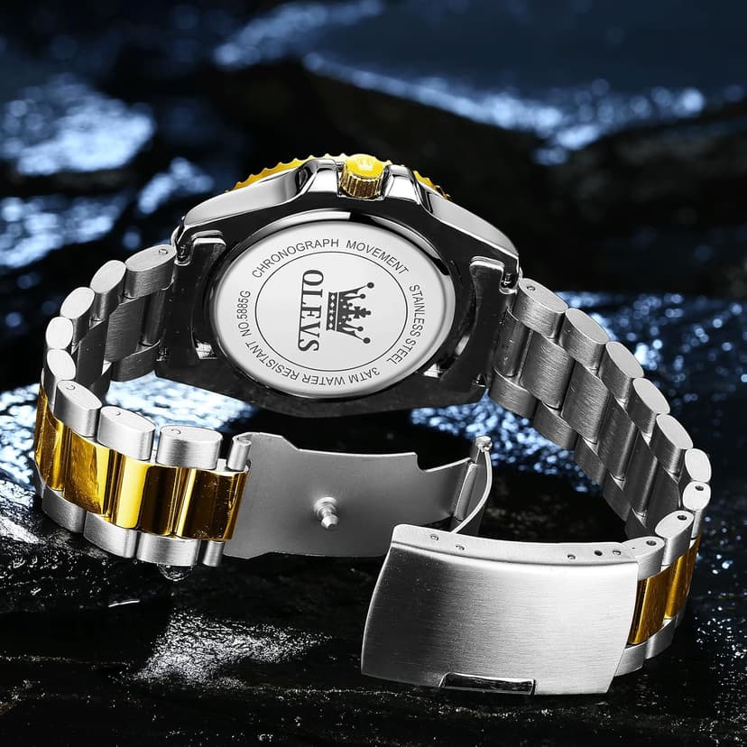 OLEVS Men's Stainless Steel Watch, Big Face Easy to Read Analog Quartz Dress Watches, Classic Rotating Bezel Waterproof Luminous Hands Date Mens Wristwatch