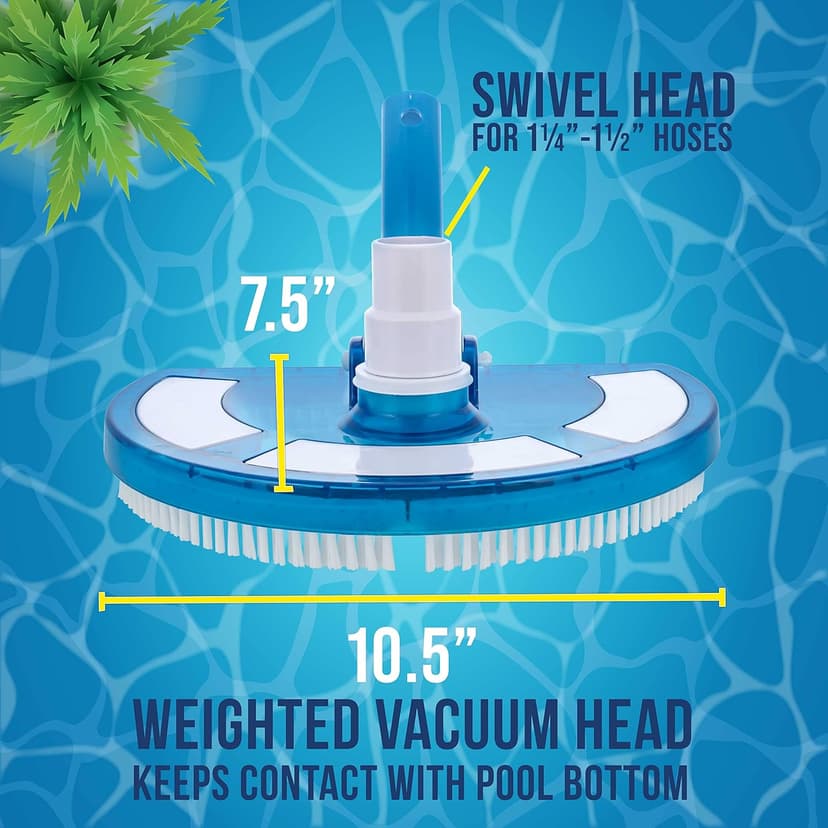 U.S. Pool Supply Weighted Pool Vacuum Head, Transparent Curved Half Moon Body - Swivel Connection, Pole Handle - for Above Ground & Inground Swimming Pools – Vinyl Liner Floor, Wall, Corner Cleaner