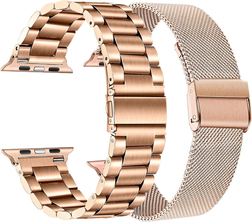 TRUMiRR Band Sets for Apple Watch 11 10 42mm / 9 8 7 41mm Rose Gold Women, 2 Pack Solid Stainless Steel Watchband + Mesh Strap for iWatch SE 3 2 Series 6 5 4 3 2 1 40mm 38mm