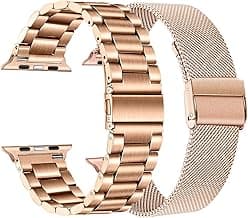 TRUMiRR Band Sets for Apple Watch 11 10 42mm / 9 8 7 41mm Rose Gold Women, 2 Pack Solid Stainless Steel Watchband + Mesh Strap for iWatch SE 3 2 Series 6 5 4 3 2 1 40mm 38mm