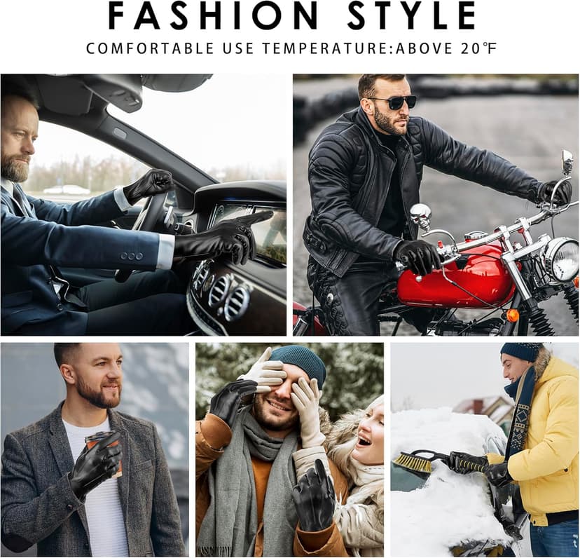 TOSWAKE Leather Gloves for Men 2 Pack, Winter Gloves PU Warm Thermal Wool Lined, Mens Gloves Touchscreen Texting for Driving