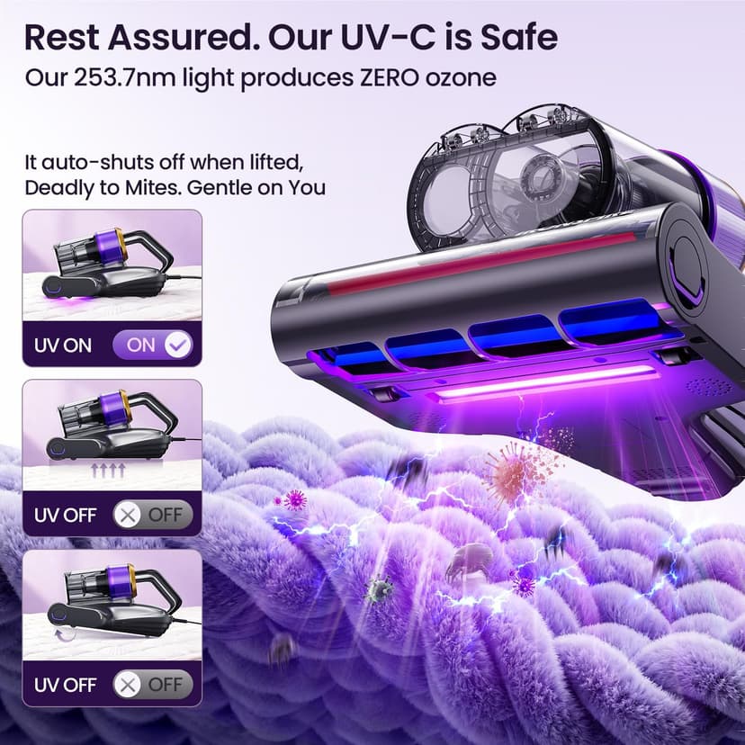IRONSPIRE Bed Vacuum Cleaner, Mattress Vacuum with 2 Roller Brushes 253.7nm UV-C Light & Ultrasonic,145°F Heat, HEPA Filter, 18kPa Suction 650W Powerful Handheld Vacuums for Dust & Pet Hair(Corded)