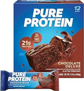 Pure Protein Chocolate Deluxe Protein Bars – 20g Protein, 3g Sugar, 190 Calories (12 count) Low Sugar* High Protein Snack - Gluten Free - Perfect for a Healthy Snack