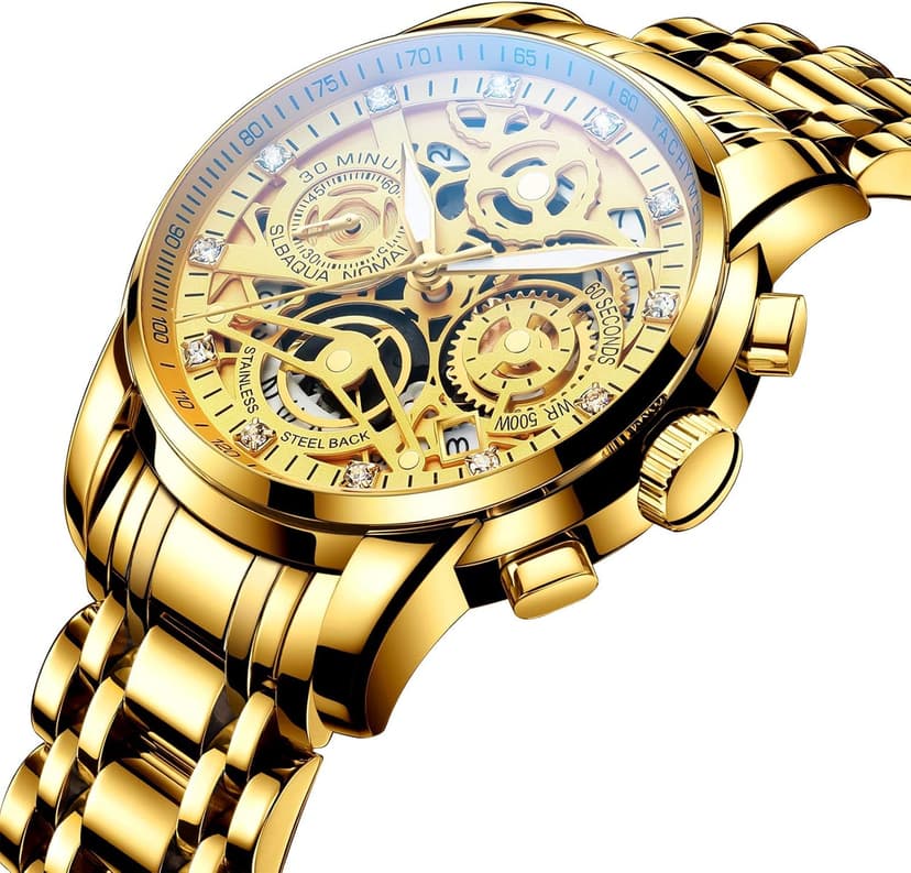 NEKTOM Watches for Men with Stainless Steel, Quartz Analog Watch with Date, Luxury Minimalist Dress Mens Watches, Chronograph Watch, 3ATM Waterproof, Black Wristwatch, Gifts for Men