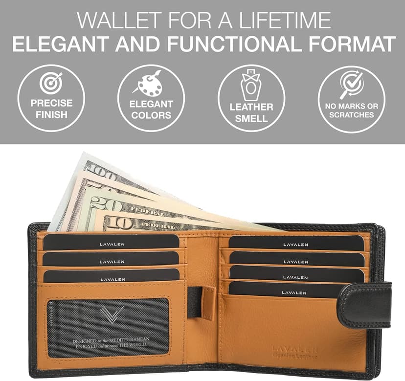 Lavalen Soft Leather Wallet for Men – Genuine Bifold with Zipper Coin Pocket – Holds Bills, Credit Cards, Coins – RFID Blocking Protection – Stylish, Durable & Practical Leather Wallet for Men