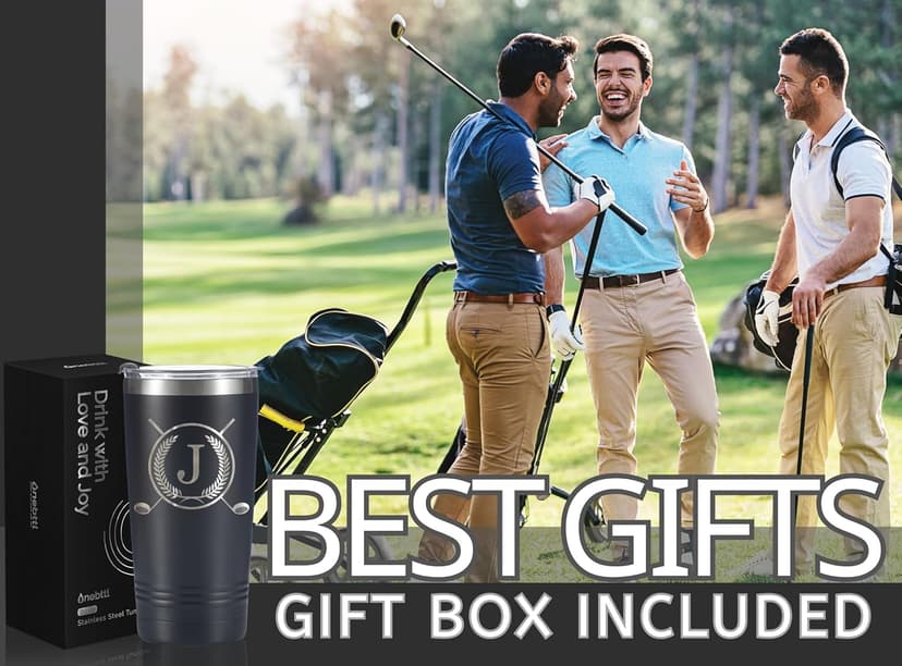 Onebttl Golf Gifts for Men with Initial for Golfer & Golf Lovers, 20oz Travel Mug with Golfing Design, Perfect Gifts for Men, Birthday, Christmas - J
