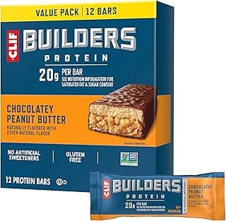 CLIF BUILDERS Protein Bars - Chocolate Peanut Butter Flavor - 20g Plant Based Protein - Gluten Free - Non-GMO - Low Glycemic - No Artificial Sweeteners - Value Pack, 2.4 oz. (12 Count)