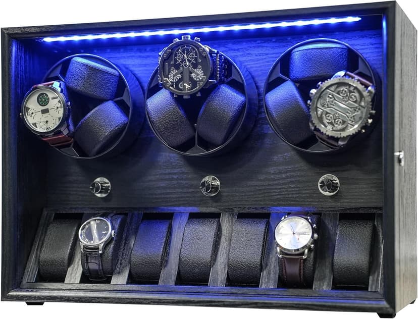 ORYX VISION Oryx Watch Winder for 4/6/9 Automatic Watches, Rotating Watch Box 5 Rotation Modes Setting Display Case with Extra Watch Storages and LED Light, Lockable Winders USB Powered Super Quiet Mabuchi Motor