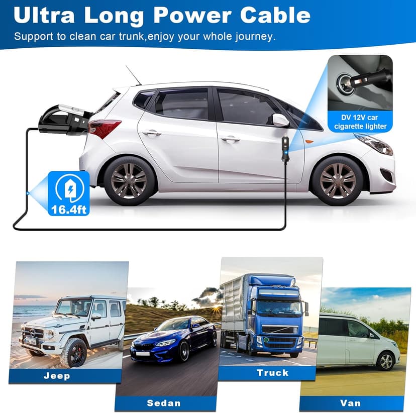 DRECELL Car Vacuum, Portable Vacuum Cleaner with Powerful 7000PA Suction, DC 12V Power 16.4Ft Cord Vacuum Cleaner, LED Light, 0.33L Capacity, Car Accessories for Men/Women