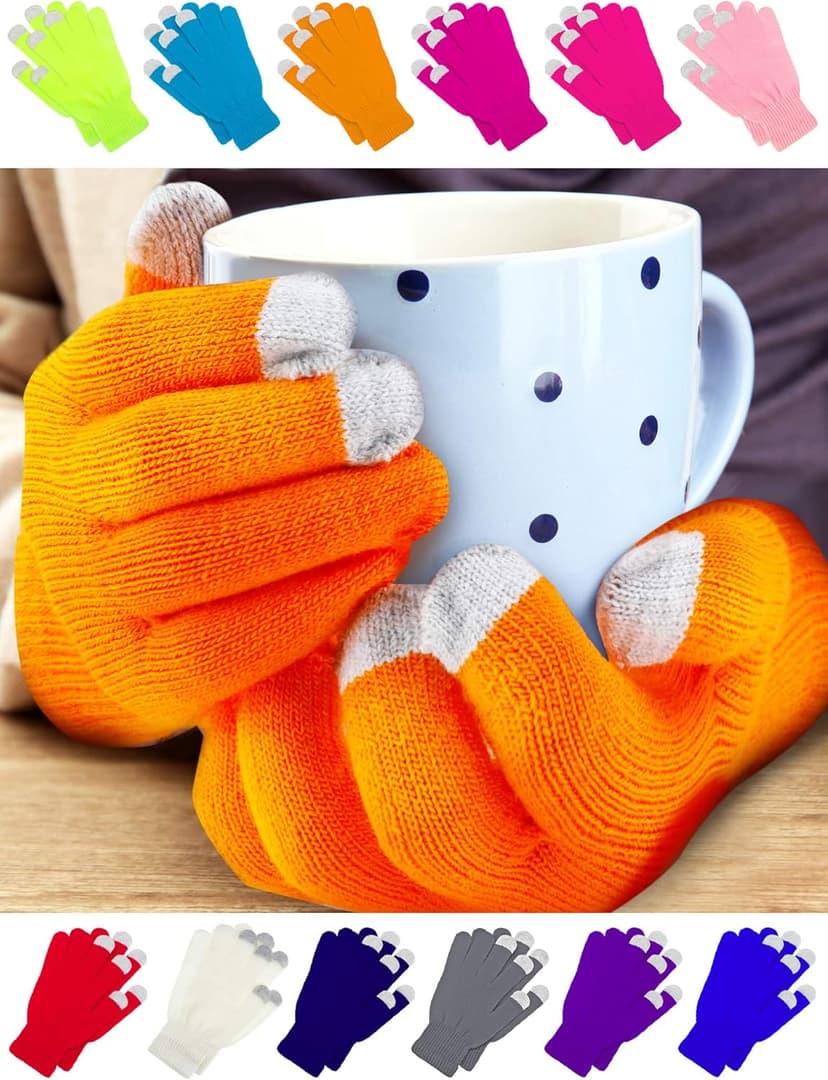 Pangda 12 Pairs Winter Touch Screen Gloves for Men Women Stretch Knitted Texting Gloves Warm Windproof Solid Color Mittens