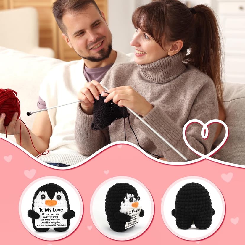 Gifts for Him Her Boyfriend Girlfriend, To My Love Handmade Crochet Penguin Present, Wedding Anniversary Birthday Gift for Women Men, Romantic I Love You Gift for Couples Wife Husband Christmas