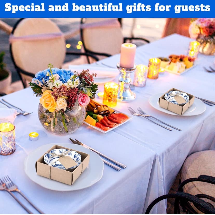 24 Pcs Wedding Favors for Guests Small Ceramic Bowl Bulk Gifts Set 3.3 Inch Floral Design Mini Dipping Bowl Sauce Dish with Cards Box for Bridal Baby Shower Birthday Guest Gift (Blue)