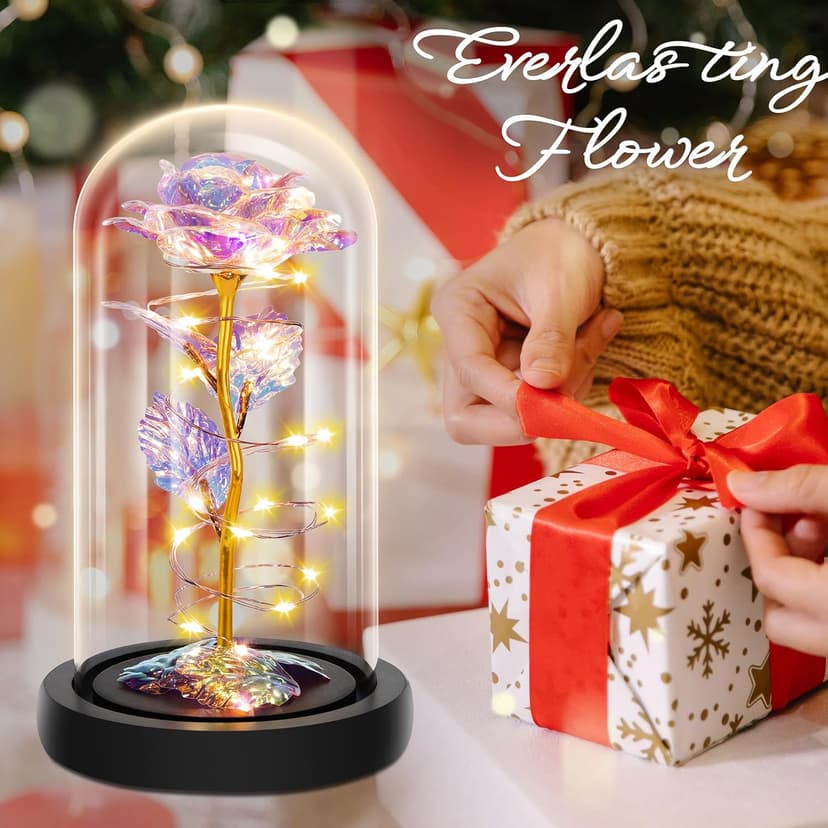 Childom Birthday Gifts for Women,Flowers for Delivery Prime,Colorful Rainbow Light Up Rose in A Glass Dome,Christmas Rose Gifts for Her Mom Women Wife Girl Grandma on Christmas Anniversary Valentines