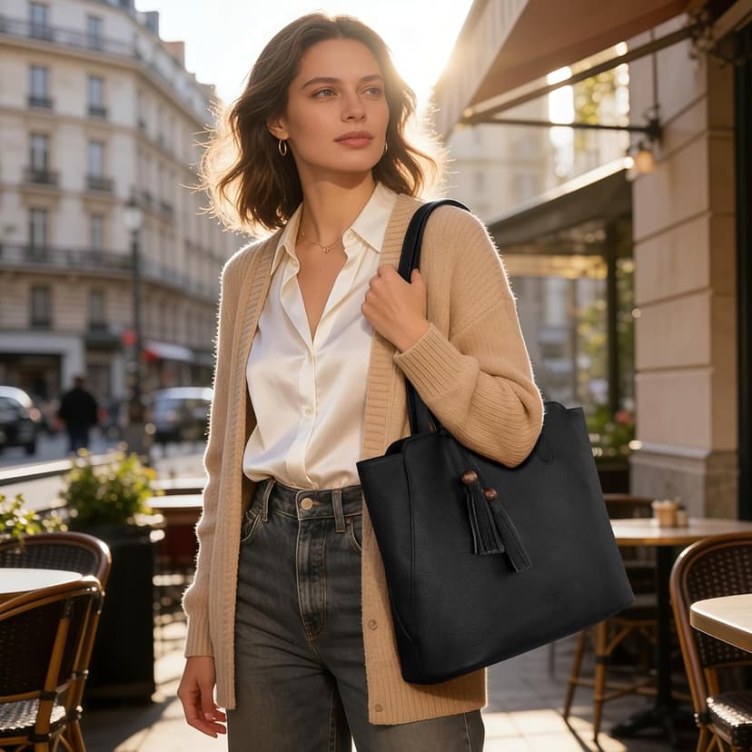 befen Genuine Leather Tote Bag for Women Work, Women's Tote Handbags Shoulder Satchel Purse with Compartments and Tassel