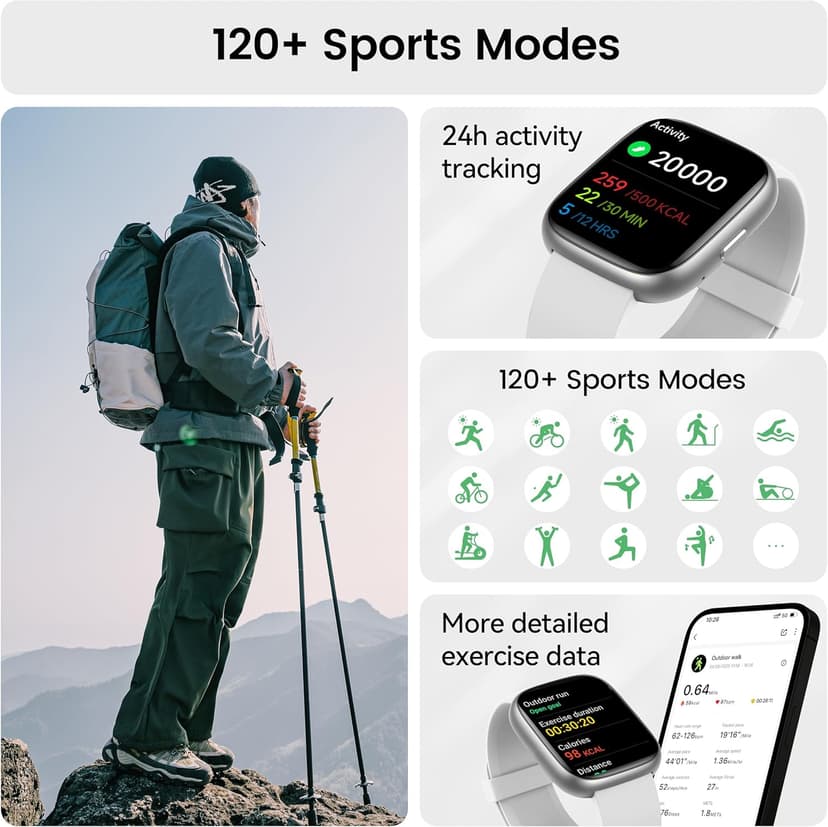 Smart Watch with Alexa Built-in, 1.83" HD Touchscreen Fitness Tracker with Bluetooth Calling, Fitness Watch with Heart Rate/Sleep Monitor/120+ Sports, IP68 Waterproof Smartwatch for Android iOS, Gray