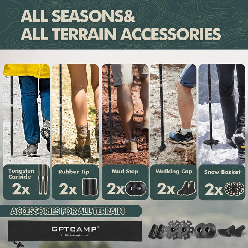 GPTCAMP Walking Sticks,Trekking Poles Collapsible Hiking Poles,Lightweight Folding Travel Walking Pole for Men Women,2pc Adjustable Hiking Stick with EVA Foam Grips for Backpacking